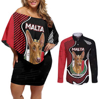 Personalized Malta Couples Matching Off Shoulder Short Dress and Long Sleeve Button Shirt Pharaoh Hound In Coat Of Arms - Wonder Print Shop