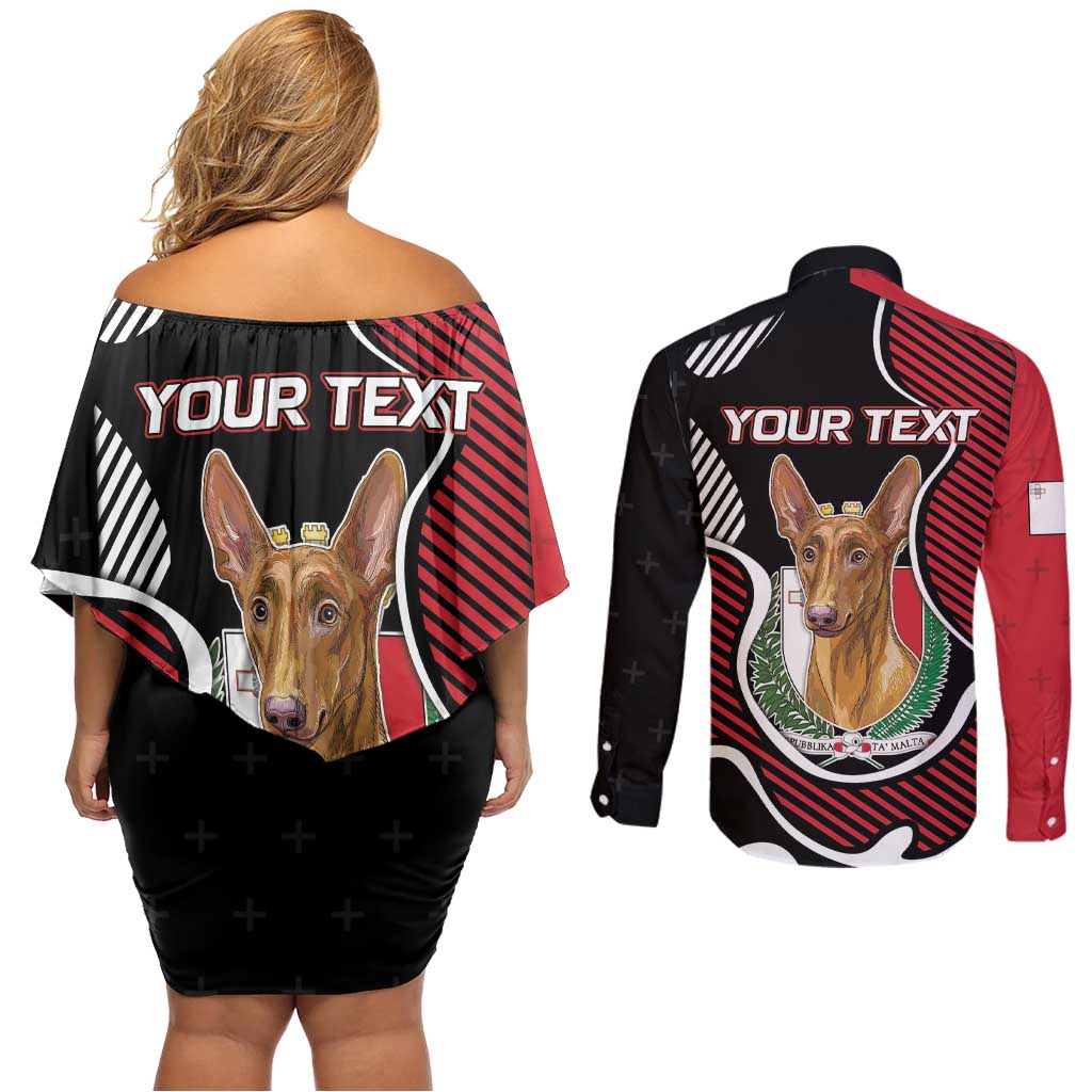 Personalized Malta Couples Matching Off Shoulder Short Dress and Long Sleeve Button Shirt Pharaoh Hound In Coat Of Arms - Wonder Print Shop