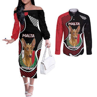 Personalized Malta Couples Matching Off The Shoulder Long Sleeve Dress and Long Sleeve Button Shirt Pharaoh Hound In Coat Of Arms - Wonder Print Shop