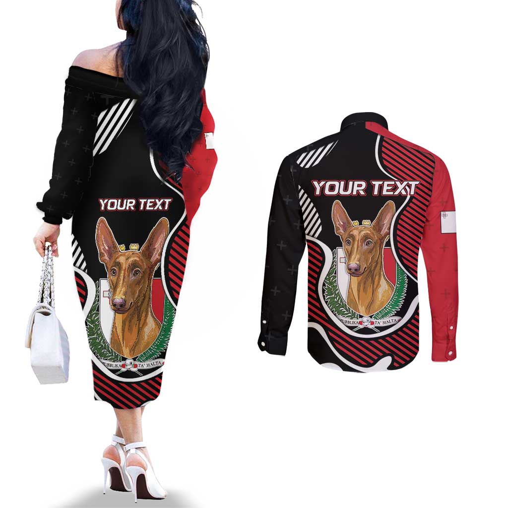 Personalized Malta Couples Matching Off The Shoulder Long Sleeve Dress and Long Sleeve Button Shirt Pharaoh Hound In Coat Of Arms - Wonder Print Shop