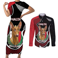 Personalized Malta Couples Matching Short Sleeve Bodycon Dress and Long Sleeve Button Shirt Pharaoh Hound In Coat Of Arms - Wonder Print Shop