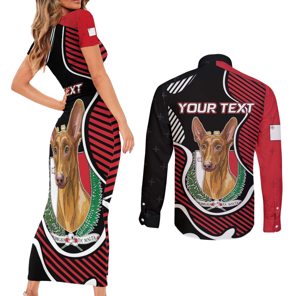 Personalized Malta Couples Matching Short Sleeve Bodycon Dress and Long Sleeve Button Shirt Pharaoh Hound In Coat Of Arms - Wonder Print Shop