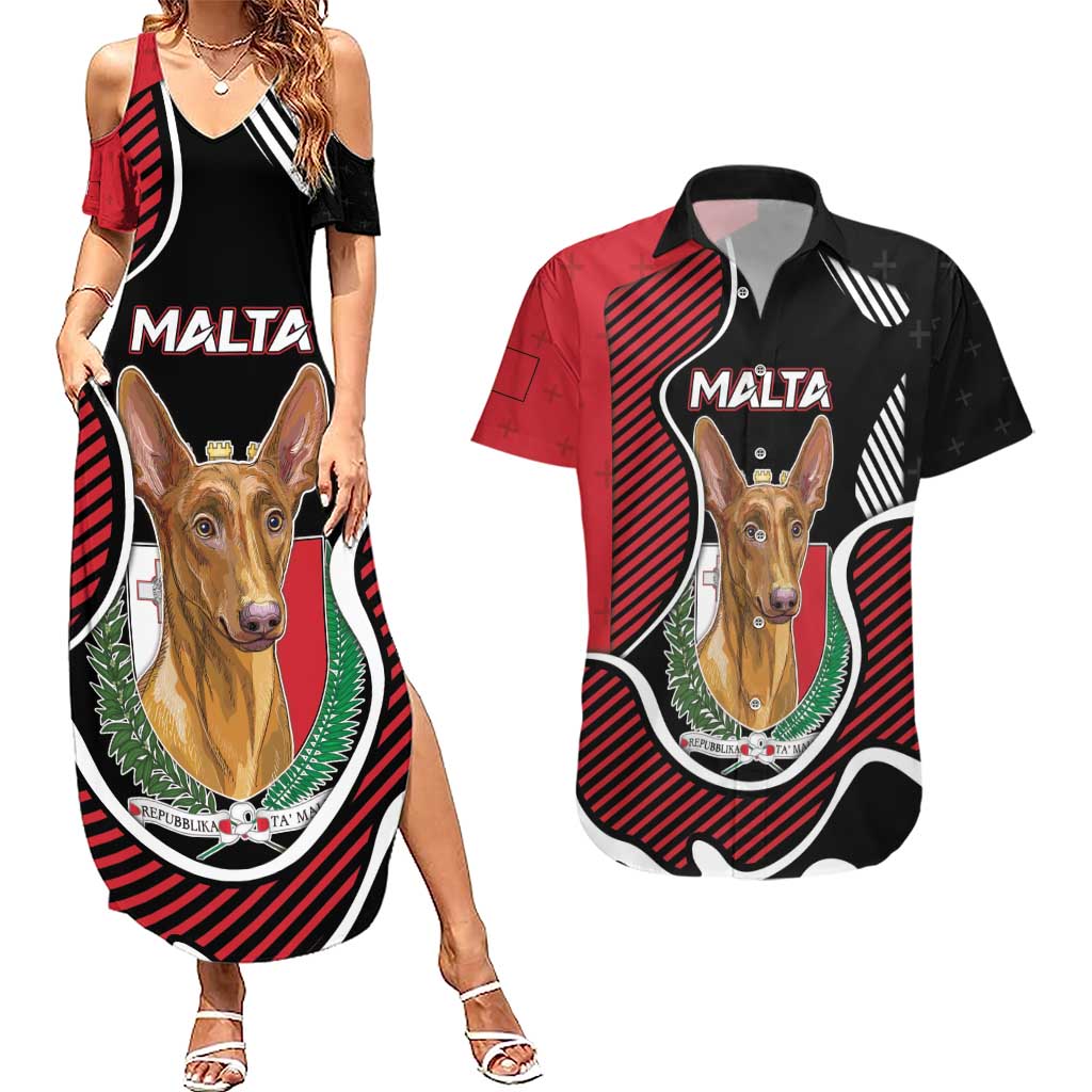 Personalized Malta Couples Matching Summer Maxi Dress and Hawaiian Shirt Pharaoh Hound In Coat Of Arms - Wonder Print Shop
