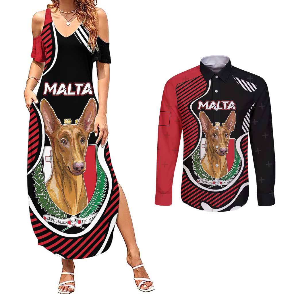 Personalized Malta Couples Matching Summer Maxi Dress and Long Sleeve Button Shirt Pharaoh Hound In Coat Of Arms - Wonder Print Shop