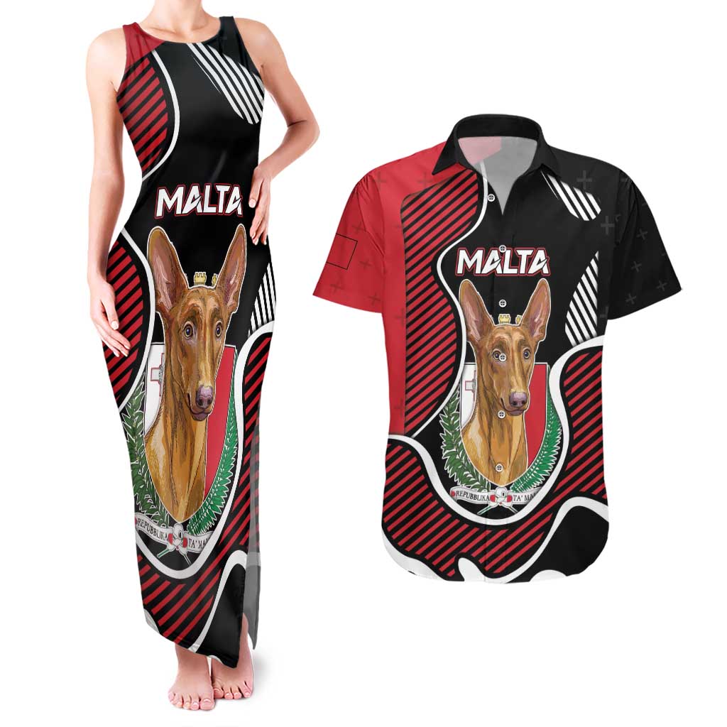 Personalized Malta Couples Matching Tank Maxi Dress and Hawaiian Shirt Pharaoh Hound In Coat Of Arms - Wonder Print Shop