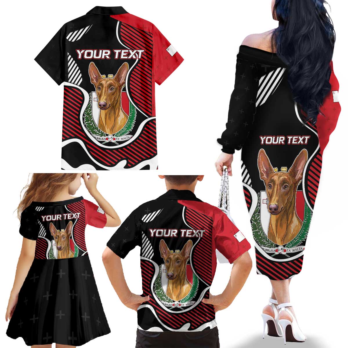 Personalized Malta Family Matching Off The Shoulder Long Sleeve Dress and Hawaiian Shirt Pharaoh Hound In Coat Of Arms - Wonder Print Shop