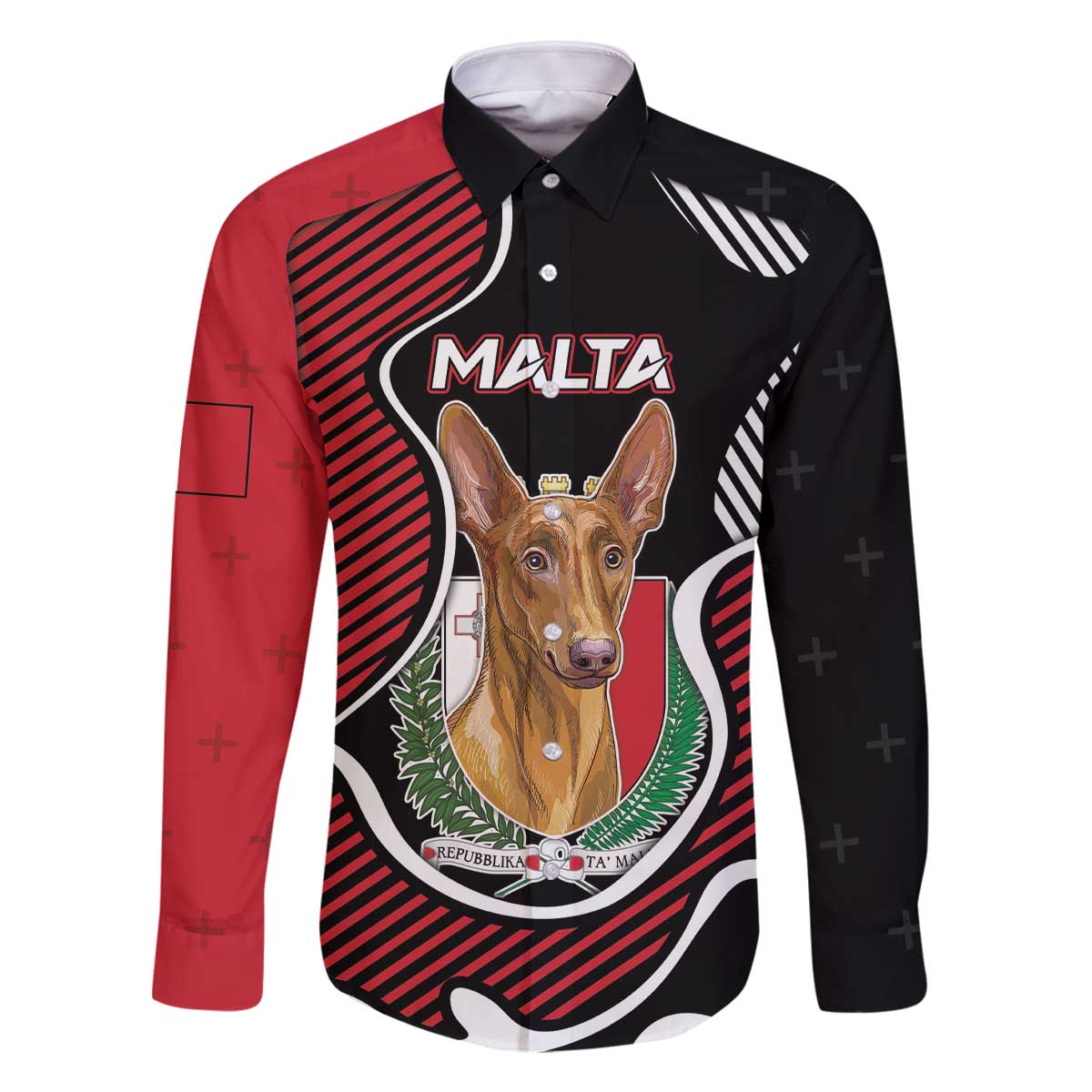 Personalized Malta Family Matching Off The Shoulder Long Sleeve Dress and Hawaiian Shirt Pharaoh Hound In Coat Of Arms - Wonder Print Shop