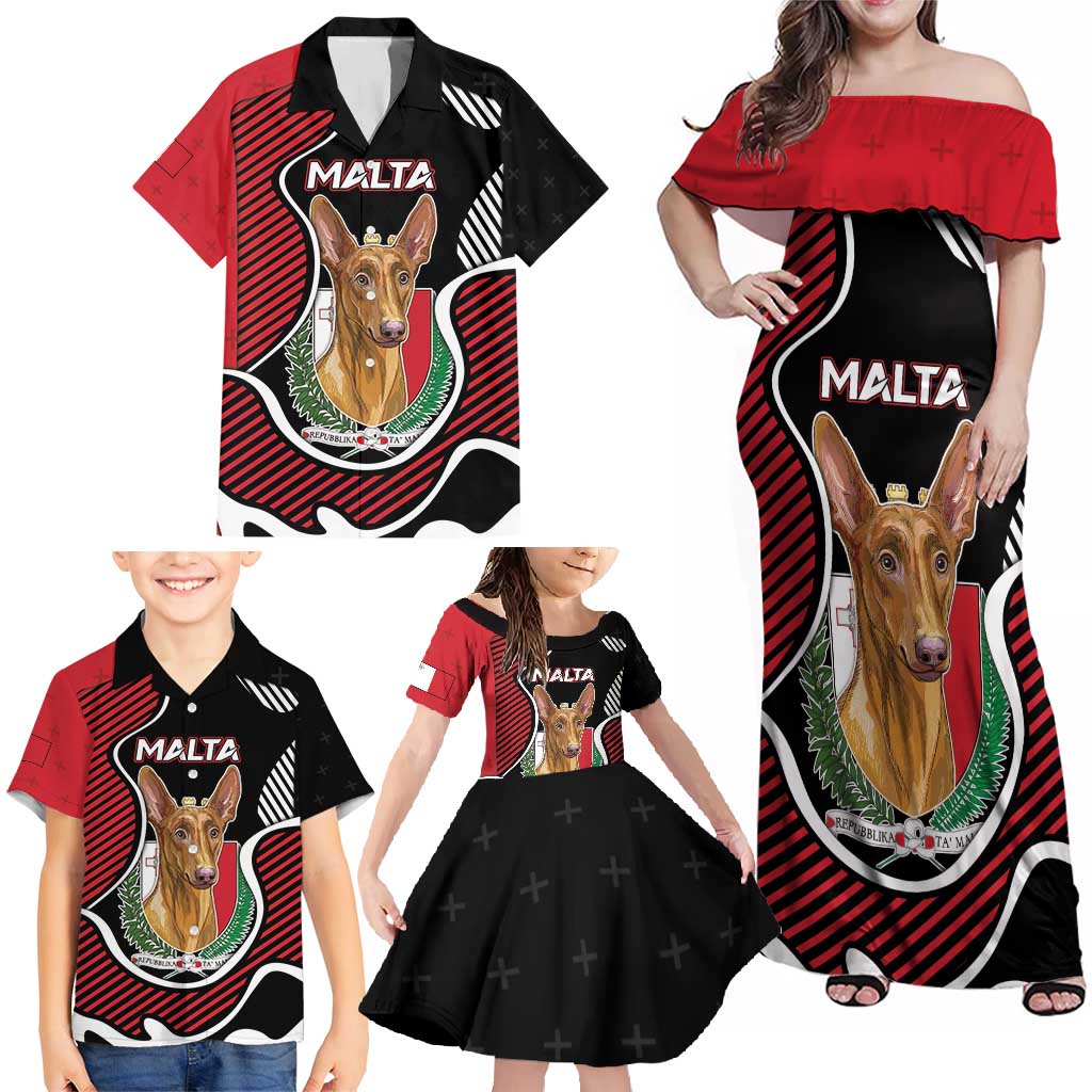 Personalized Malta Family Matching Off Shoulder Maxi Dress and Hawaiian Shirt Pharaoh Hound In Coat Of Arms - Wonder Print Shop