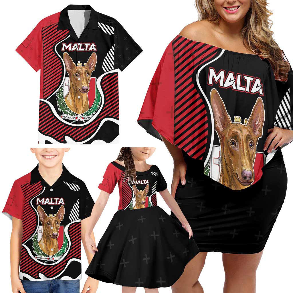 Personalized Malta Family Matching Off Shoulder Short Dress and Hawaiian Shirt Pharaoh Hound In Coat Of Arms - Wonder Print Shop