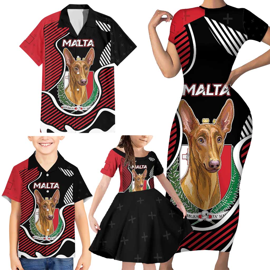 Personalized Malta Family Matching Short Sleeve Bodycon Dress and Hawaiian Shirt Pharaoh Hound In Coat Of Arms - Wonder Print Shop