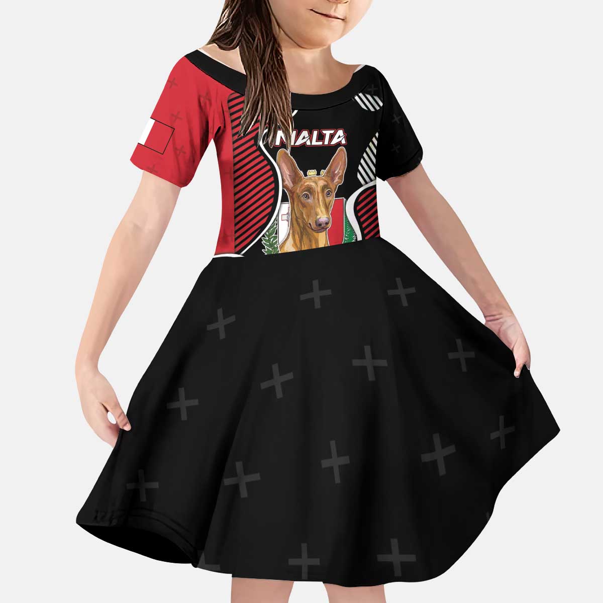 Personalized Malta Kid Short Sleeve Dress Pharaoh Hound In Coat Of Arms - Wonder Print Shop