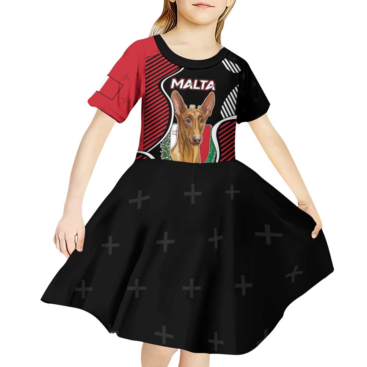 Personalized Malta Kid Short Sleeve Dress Pharaoh Hound In Coat Of Arms - Wonder Print Shop