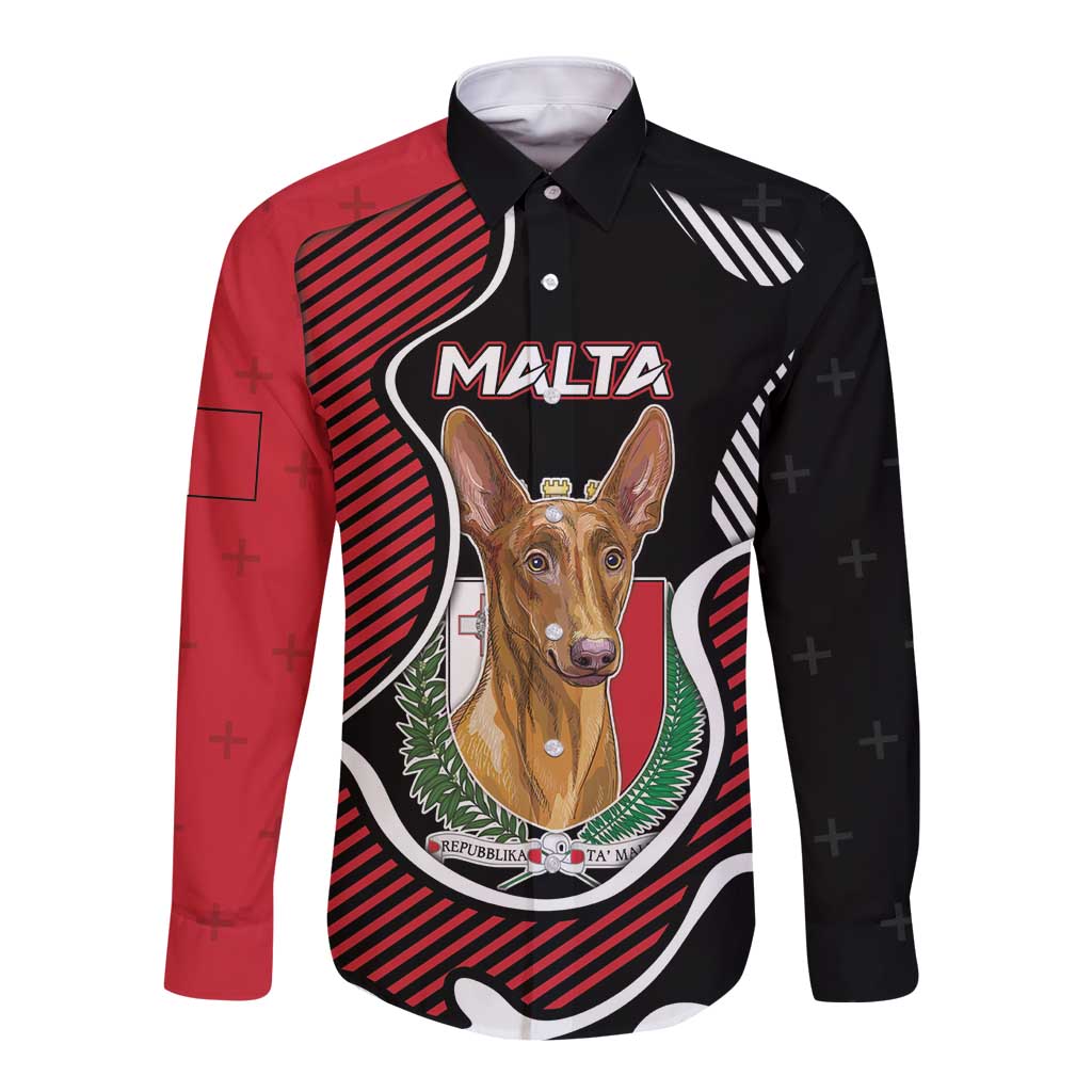 Personalized Malta Long Sleeve Button Shirt Pharaoh Hound In Coat Of Arms - Wonder Print Shop