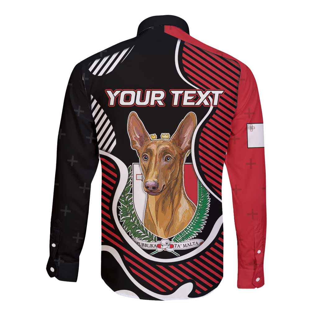 Personalized Malta Long Sleeve Button Shirt Pharaoh Hound In Coat Of Arms - Wonder Print Shop