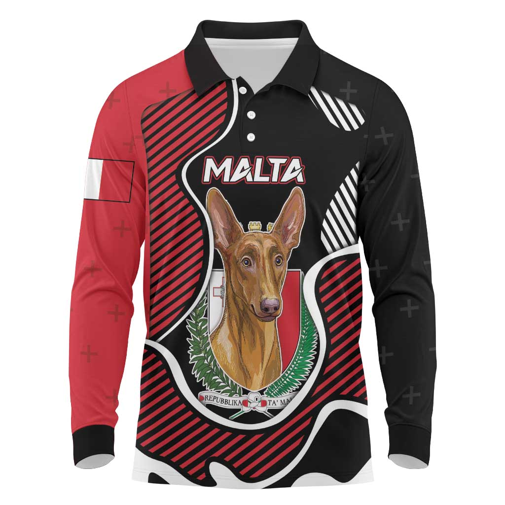Personalized Malta Long Sleeve Polo Shirt Pharaoh Hound In Coat Of Arms - Wonder Print Shop