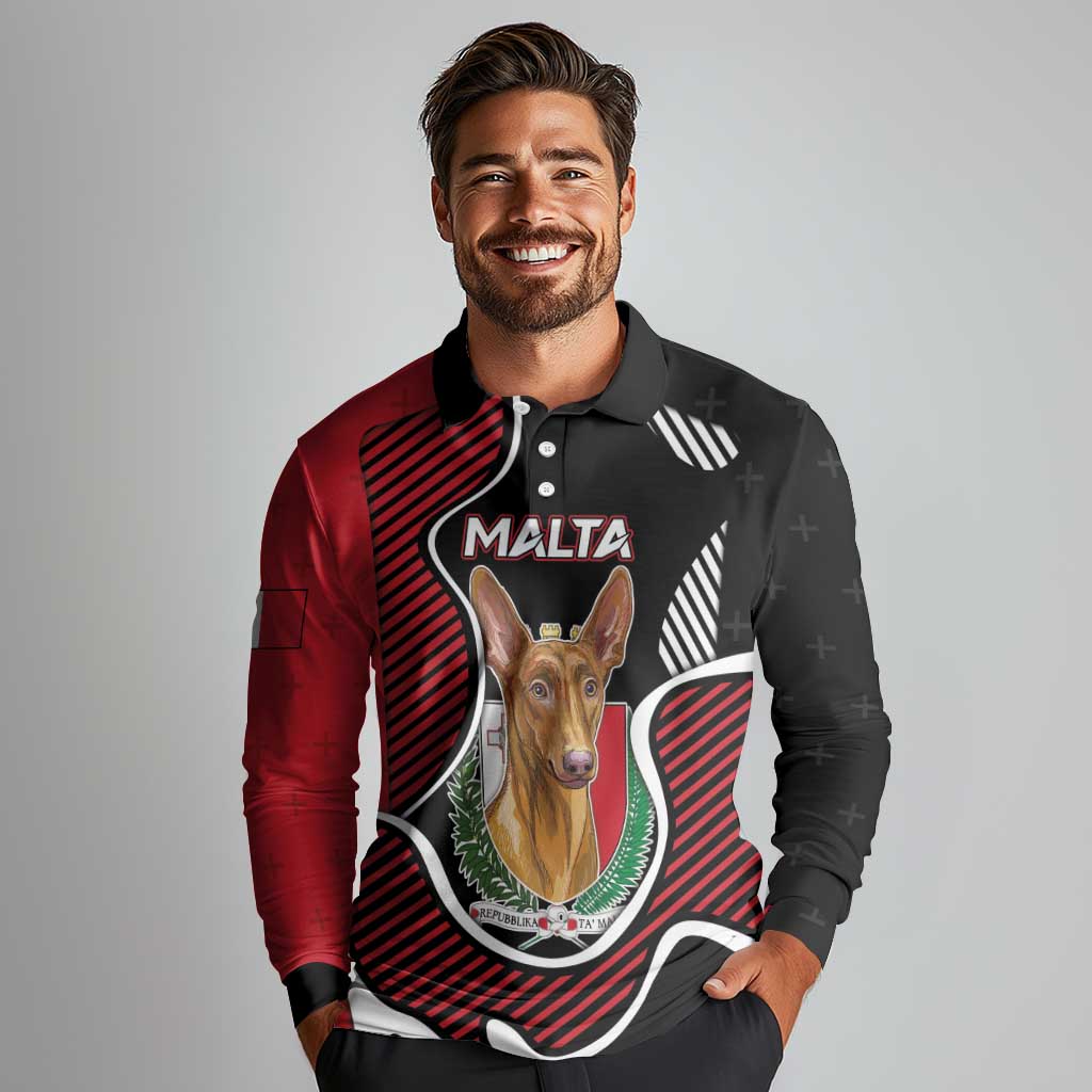 Personalized Malta Long Sleeve Polo Shirt Pharaoh Hound In Coat Of Arms - Wonder Print Shop