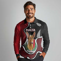 Personalized Malta Long Sleeve Polo Shirt Pharaoh Hound In Coat Of Arms - Wonder Print Shop