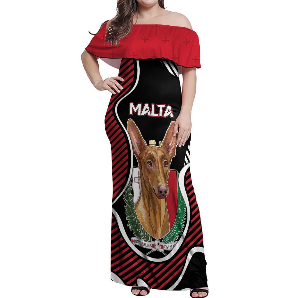 Personalized Malta Off Shoulder Maxi Dress Pharaoh Hound In Coat Of Arms - Wonder Print Shop