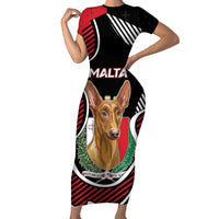 Personalized Malta Short Sleeve Bodycon Dress Pharaoh Hound In Coat Of Arms - Wonder Print Shop