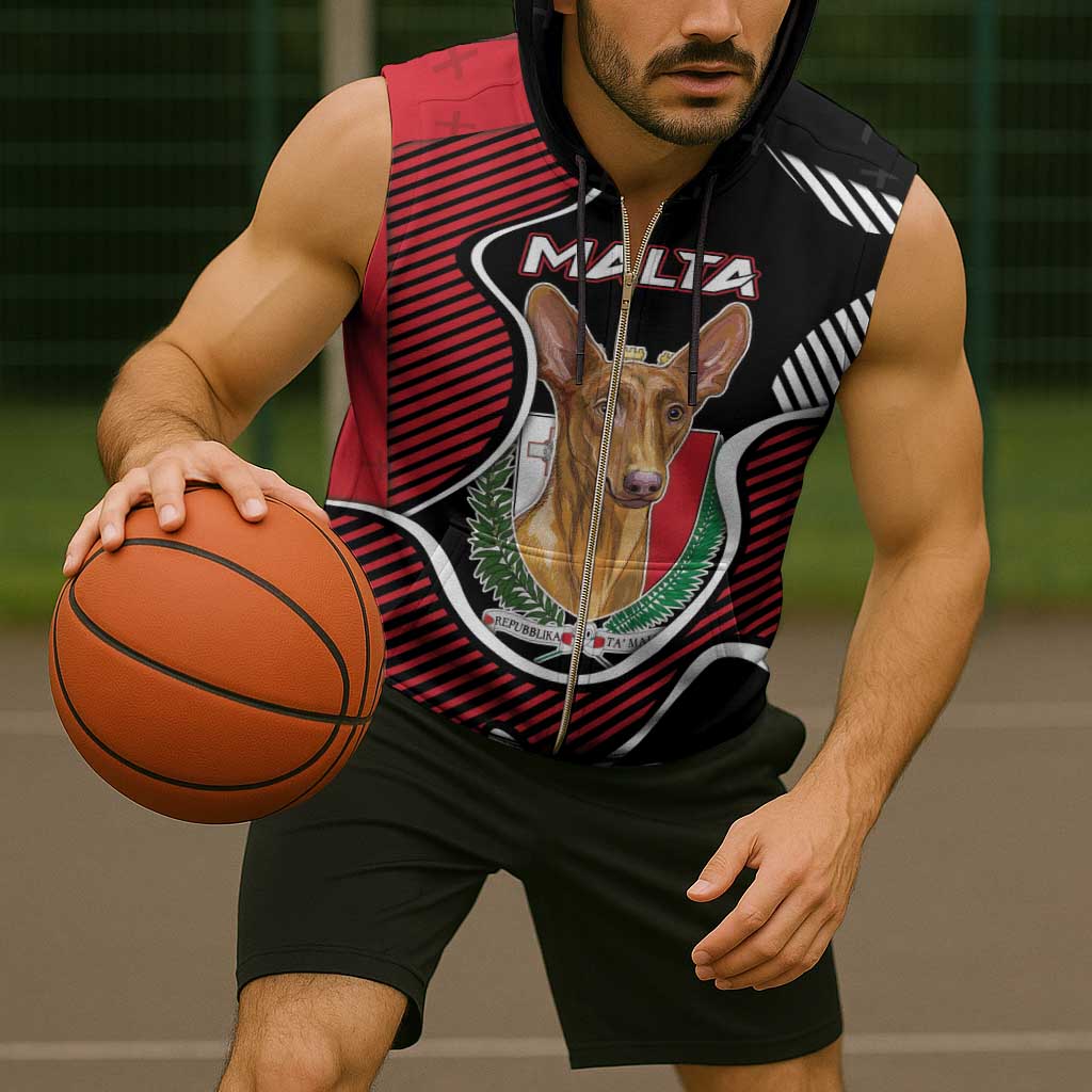Personalized Malta Sleeveless Zip Hoodie Pharaoh Hound In Coat Of Arms - Wonder Print Shop