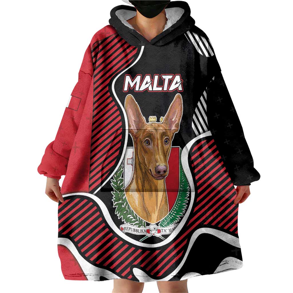 Personalized Malta Wearable Blanket Hoodie Pharaoh Hound In Coat Of Arms - Wonder Print Shop