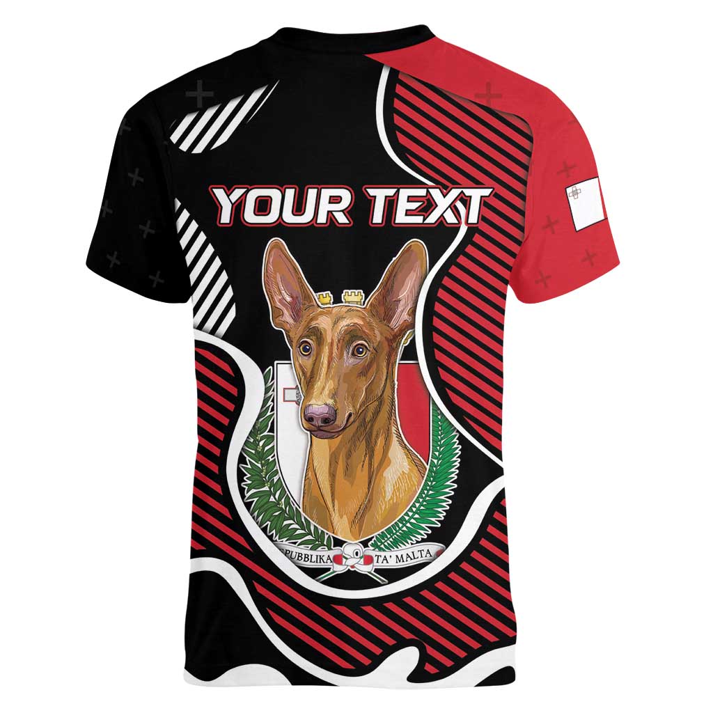 Personalized Malta Women V-Neck T-Shirt Pharaoh Hound In Coat Of Arms - Wonder Print Shop