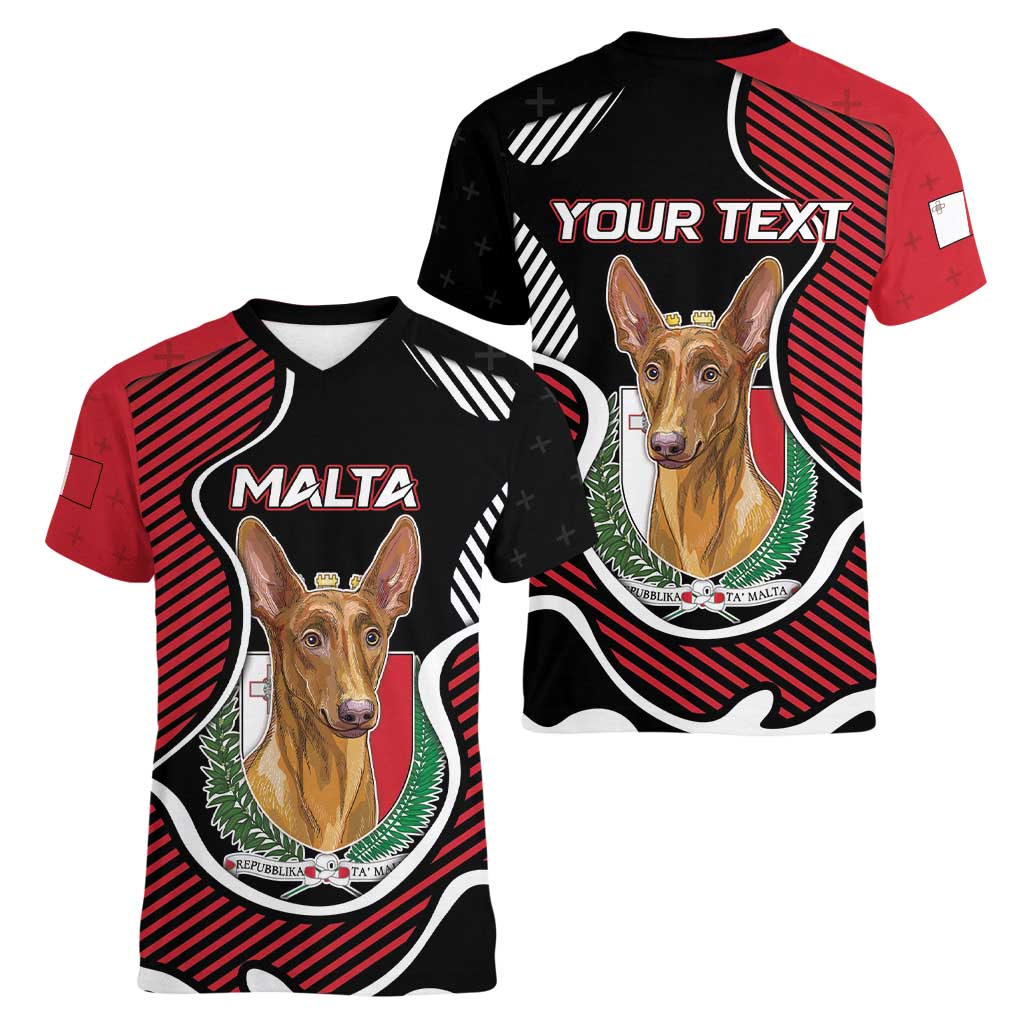 Personalized Malta Women V-Neck T-Shirt Pharaoh Hound In Coat Of Arms - Wonder Print Shop