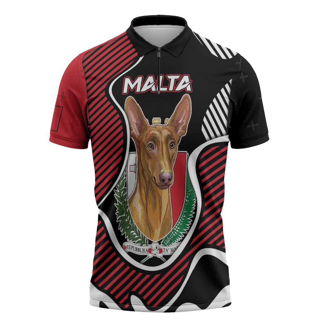 Personalized Malta Zipper Polo Shirt Pharaoh Hound In Coat Of Arms - Wonder Print Shop