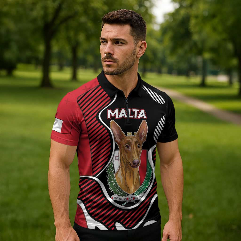 Personalized Malta Zipper Polo Shirt Pharaoh Hound In Coat Of Arms - Wonder Print Shop
