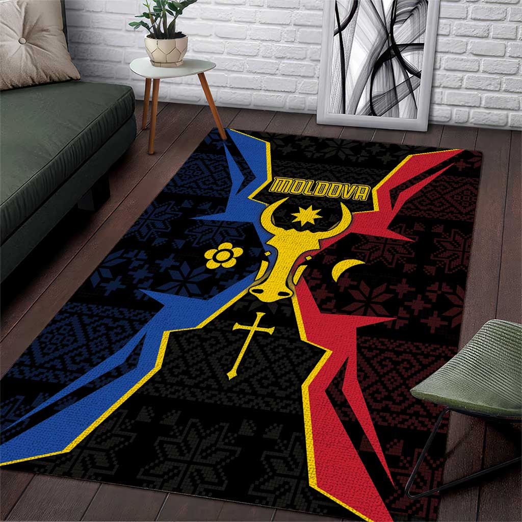 Moldova Area Rug The Aurochs Symbol With Patterns - Wonder Print Shop