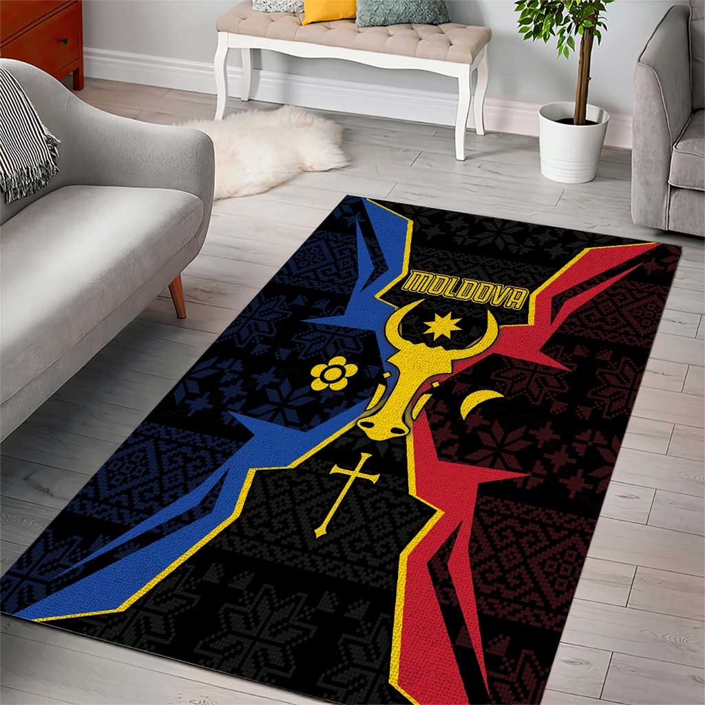 Moldova Area Rug The Aurochs Symbol With Patterns - Wonder Print Shop