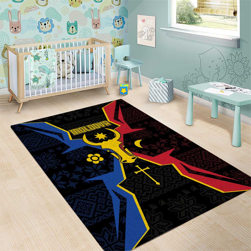 Moldova Area Rug The Aurochs Symbol With Patterns - Wonder Print Shop