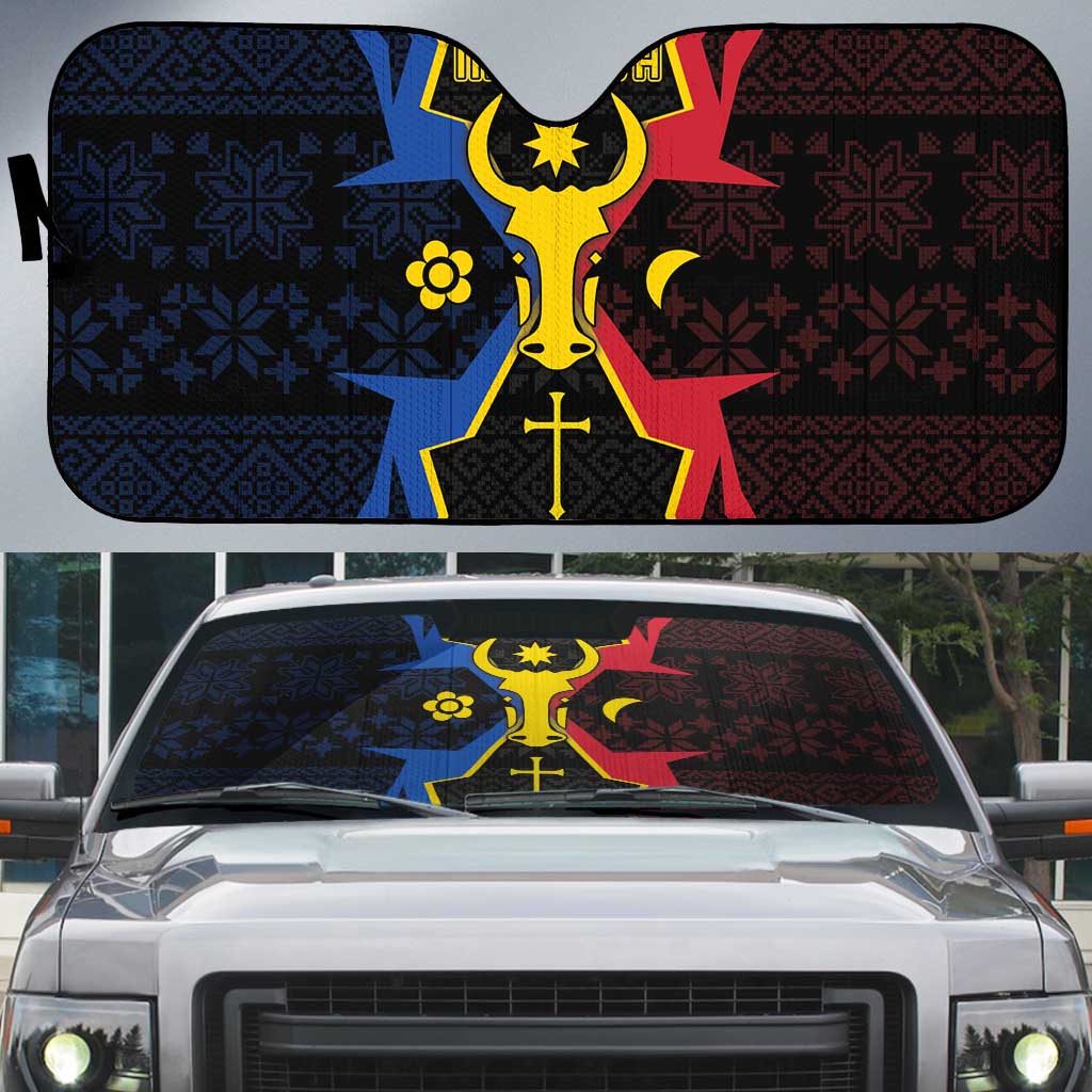 Moldova Auto Sun Shade The Aurochs Symbol With Patterns - Wonder Print Shop