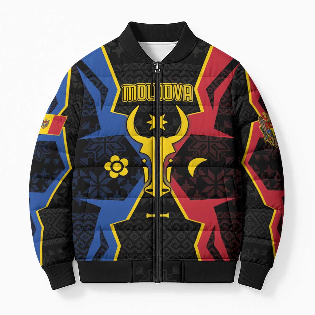 Personalized Moldova Bomber Puffer Jacket The Aurochs Symbol With Patterns - Wonder Print Shop