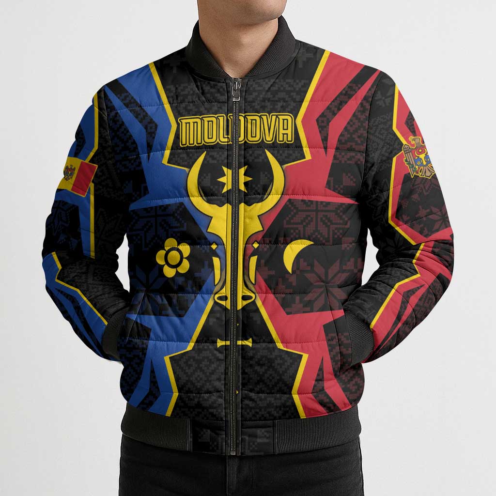 Personalized Moldova Bomber Puffer Jacket The Aurochs Symbol With Patterns - Wonder Print Shop