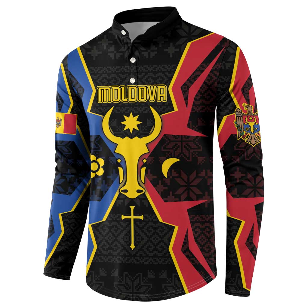 Personalized Moldova Button Sweatshirt The Aurochs Symbol With Patterns - Wonder Print Shop