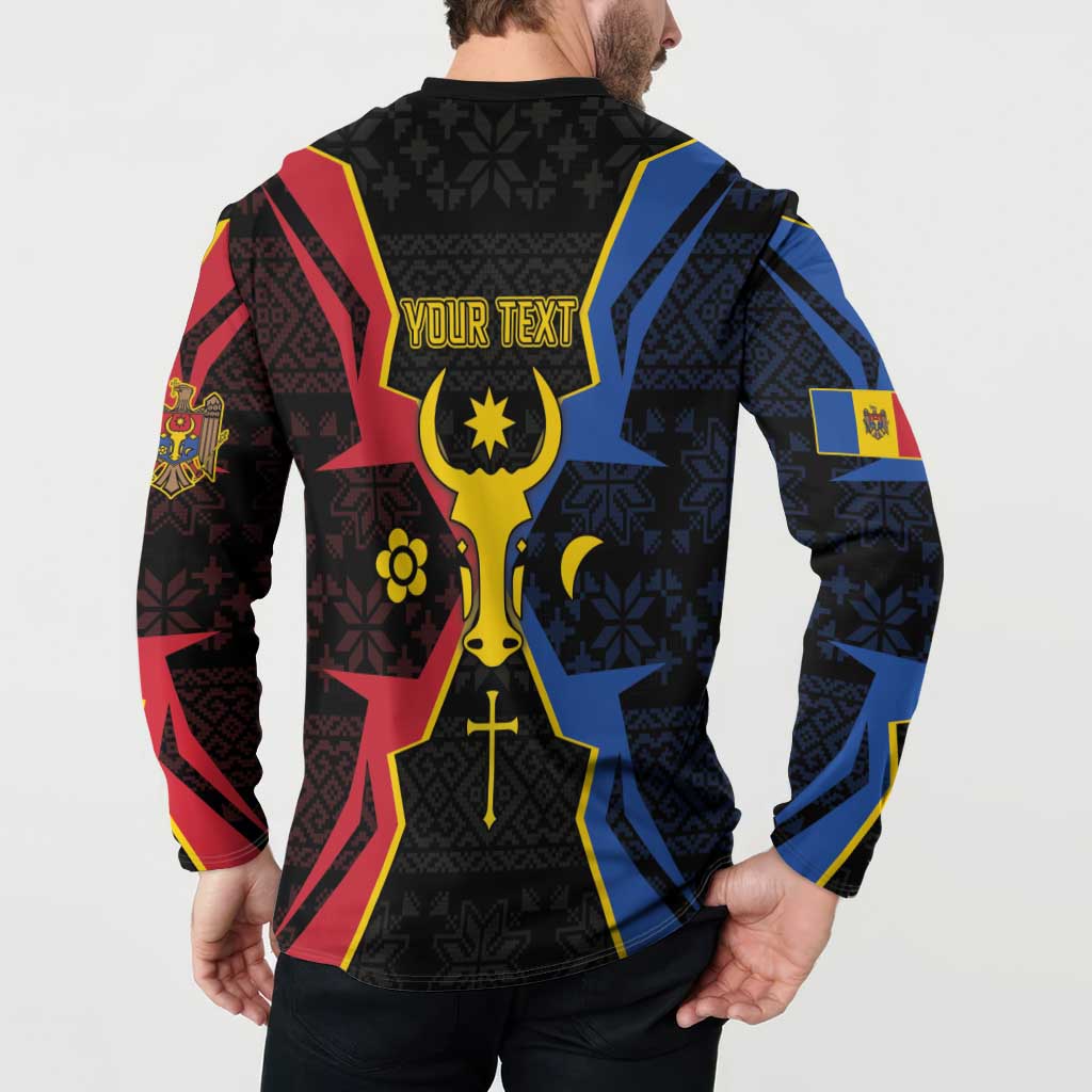 Personalized Moldova Button Sweatshirt The Aurochs Symbol With Patterns - Wonder Print Shop