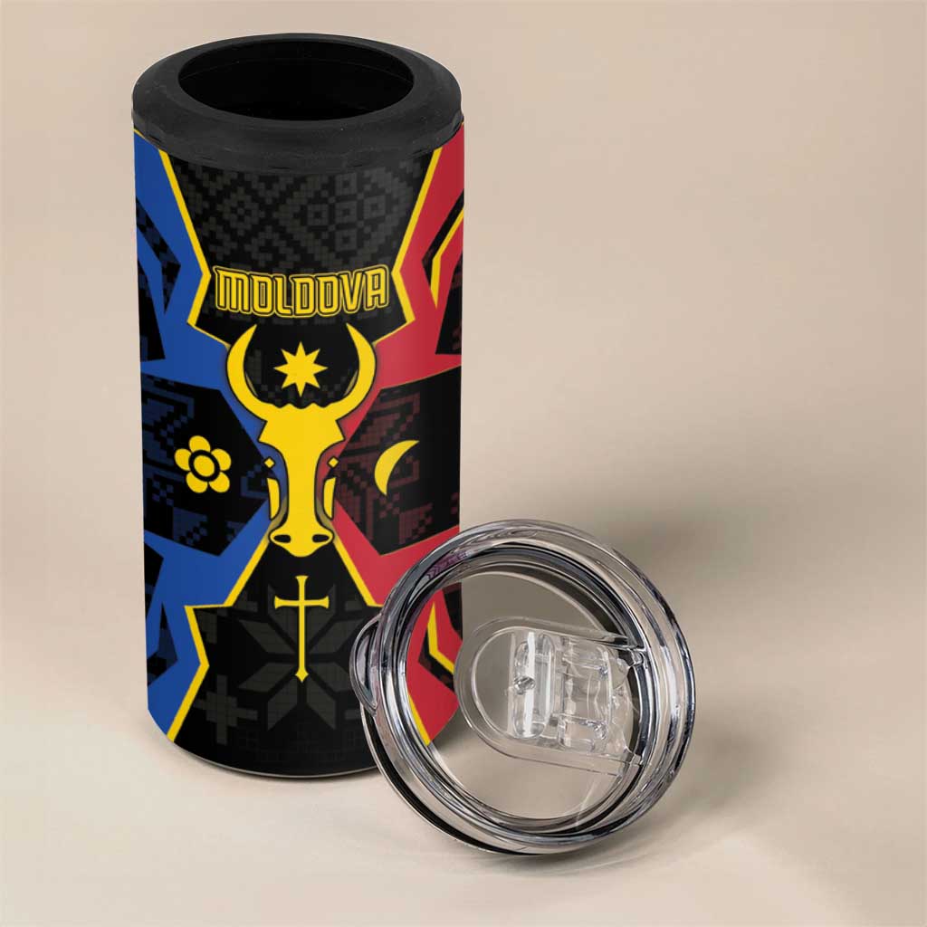 Personalized Moldova 4 in 1 Can Cooler Tumbler The Aurochs Symbol With Patterns - Wonder Print Shop