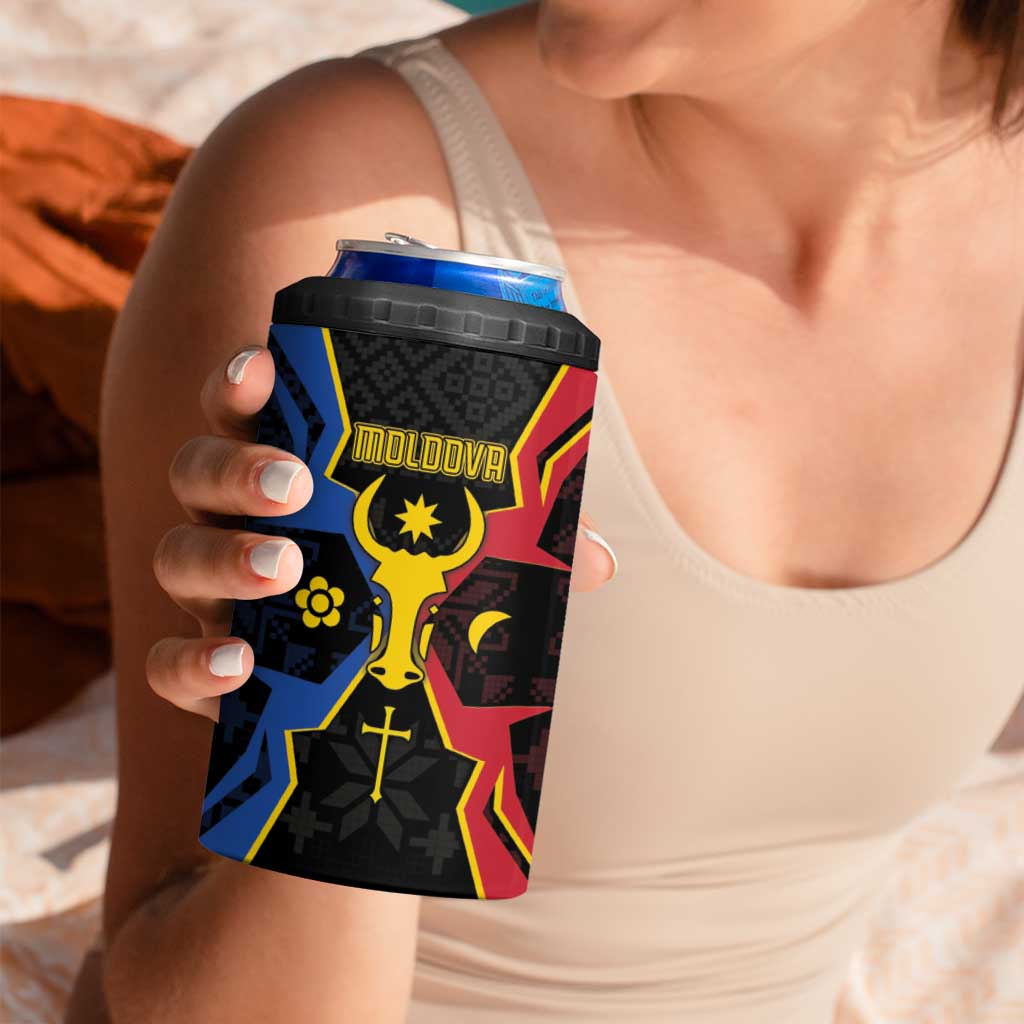 Personalized Moldova 4 in 1 Can Cooler Tumbler The Aurochs Symbol With Patterns - Wonder Print Shop