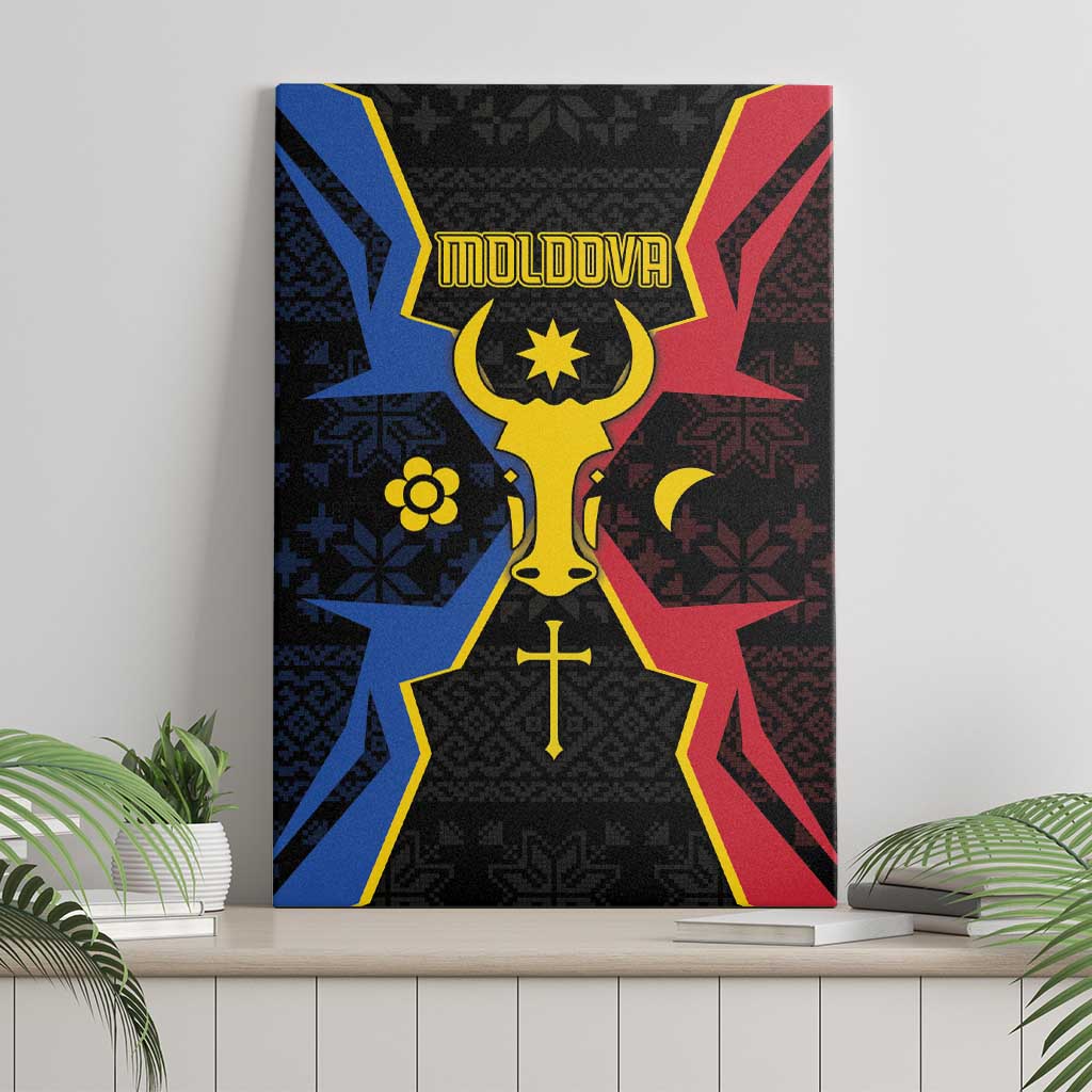 Moldova Canvas Wall Art The Aurochs Symbol With Patterns - Wonder Print Shop