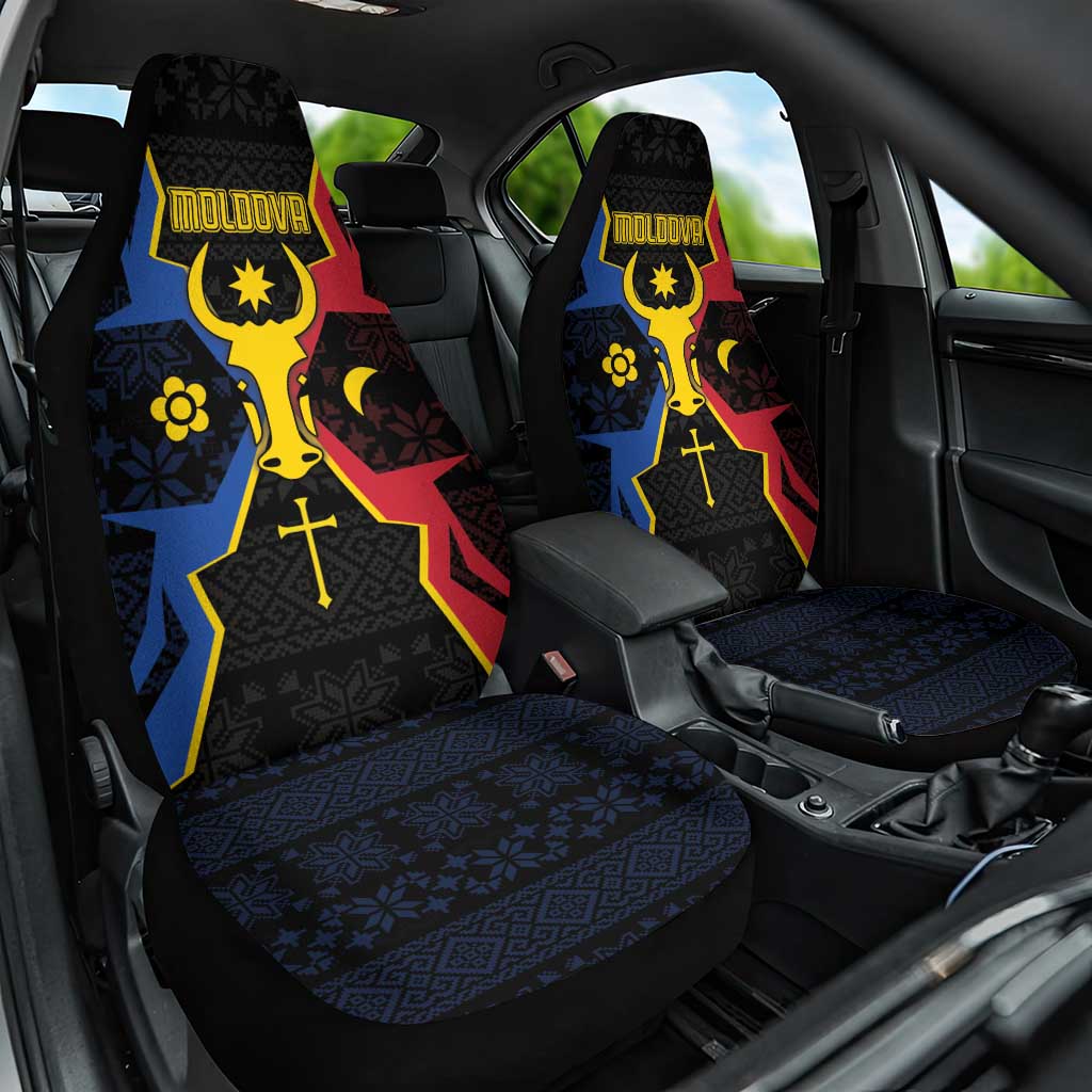 Moldova Car Seat Cover The Aurochs Symbol With Patterns - Wonder Print Shop