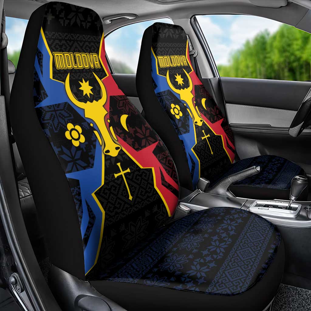 Moldova Car Seat Cover The Aurochs Symbol With Patterns - Wonder Print Shop