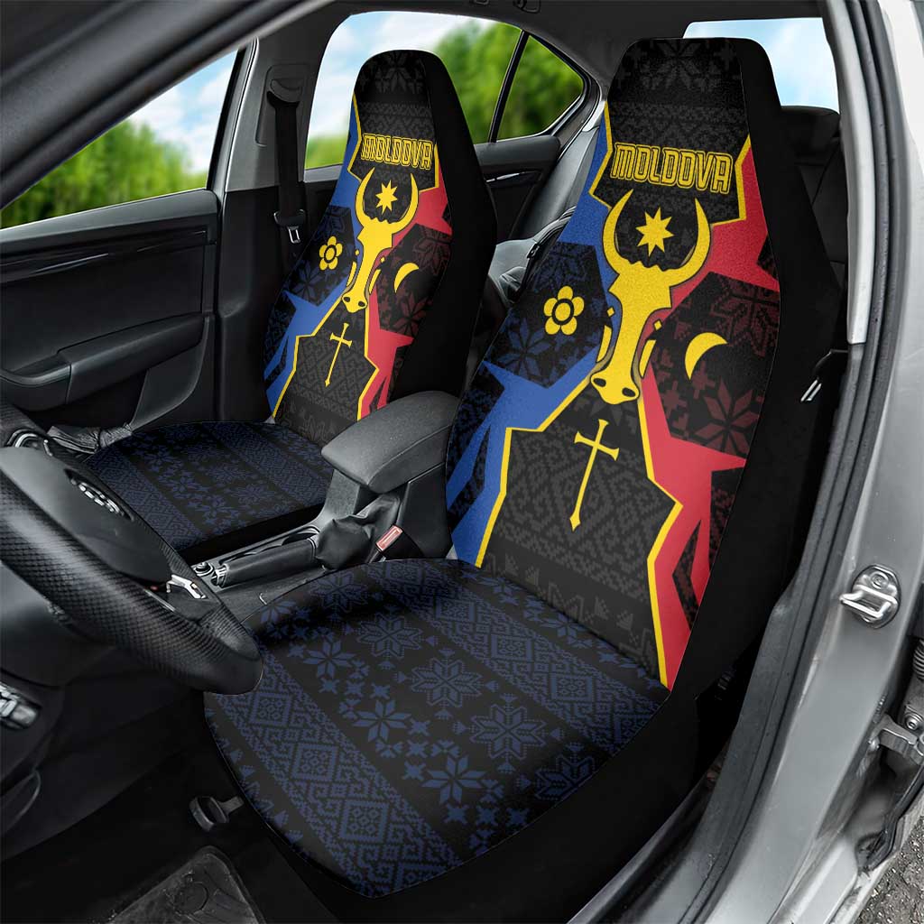 Moldova Car Seat Cover The Aurochs Symbol With Patterns - Wonder Print Shop