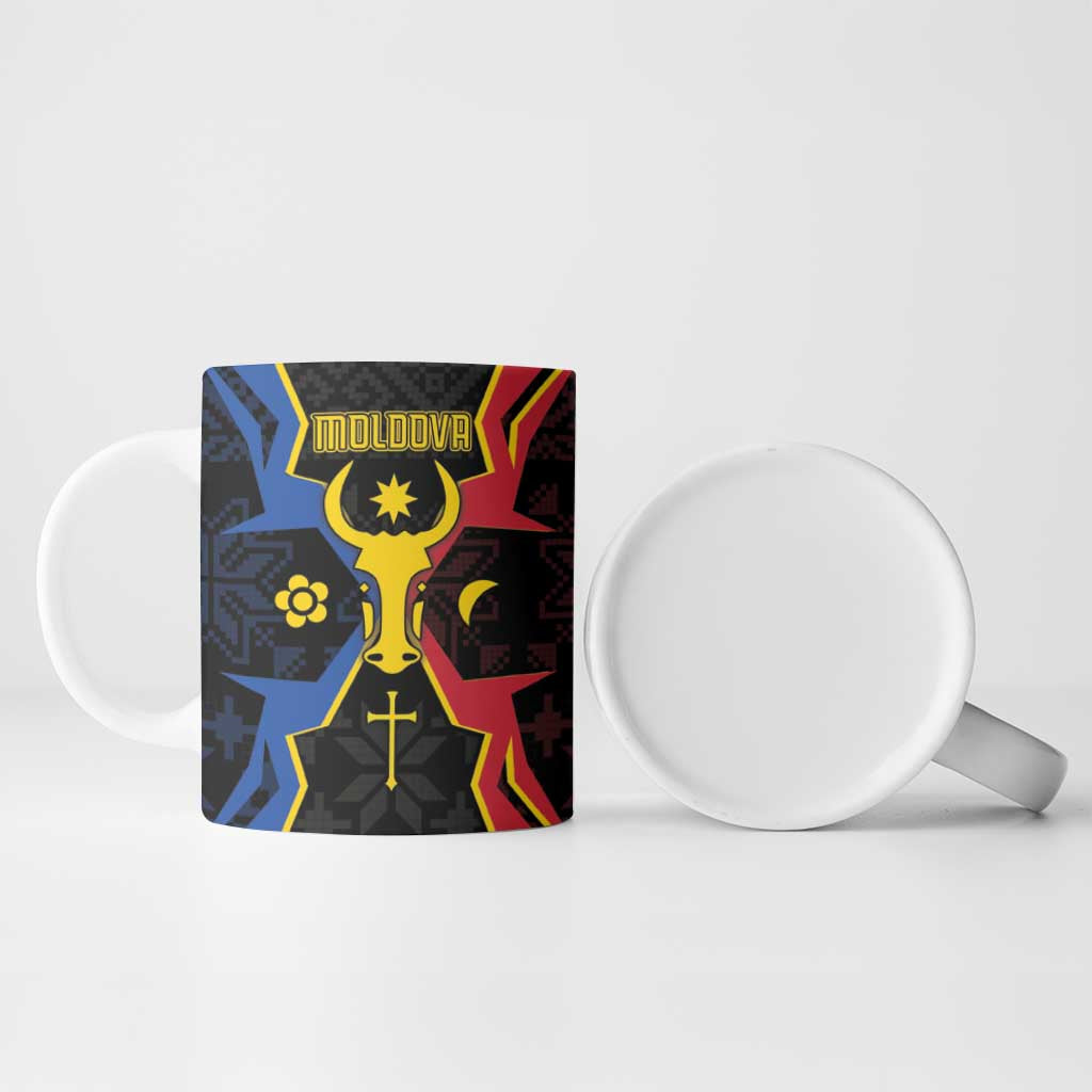 Personalized Moldova Ceramic Mug The Aurochs Symbol With Patterns - Wonder Print Shop