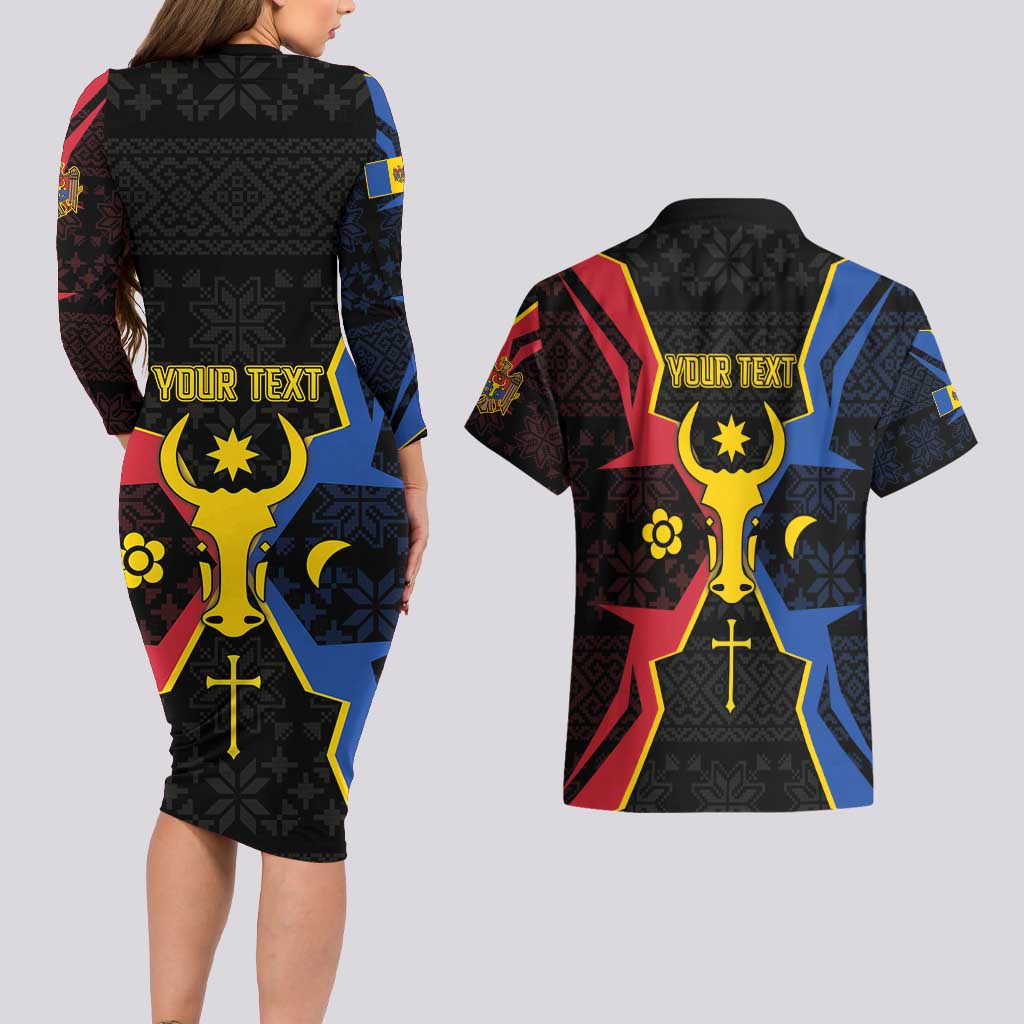Personalized Moldova Couples Matching Long Sleeve Bodycon Dress and Hawaiian Shirt The Aurochs Symbol With Patterns - Wonder Print Shop