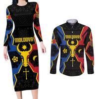 Personalized Moldova Couples Matching Long Sleeve Bodycon Dress and Long Sleeve Button Shirt The Aurochs Symbol With Patterns - Wonder Print Shop