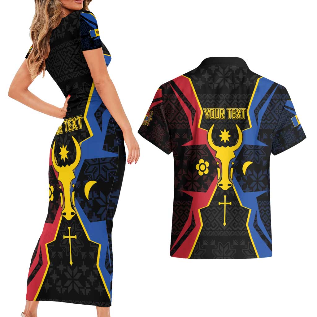 Personalized Moldova Couples Matching Short Sleeve Bodycon Dress and Hawaiian Shirt The Aurochs Symbol With Patterns - Wonder Print Shop