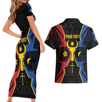 Personalized Moldova Couples Matching Short Sleeve Bodycon Dress and Hawaiian Shirt The Aurochs Symbol With Patterns - Wonder Print Shop