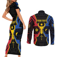 Personalized Moldova Couples Matching Short Sleeve Bodycon Dress and Long Sleeve Button Shirt The Aurochs Symbol With Patterns - Wonder Print Shop