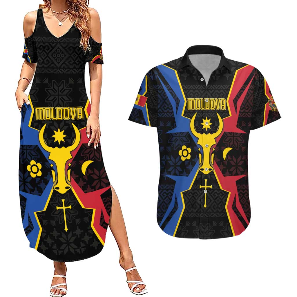 Personalized Moldova Couples Matching Summer Maxi Dress and Hawaiian Shirt The Aurochs Symbol With Patterns - Wonder Print Shop